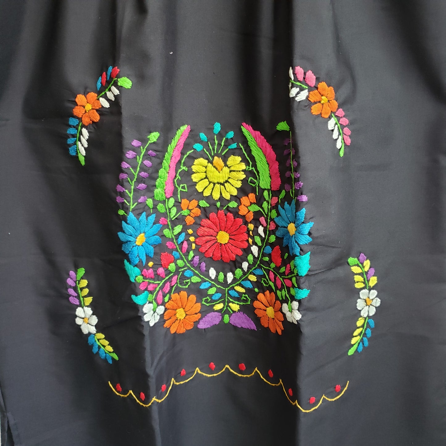 Peasant Hand Embroidered Floral Mexican Dress