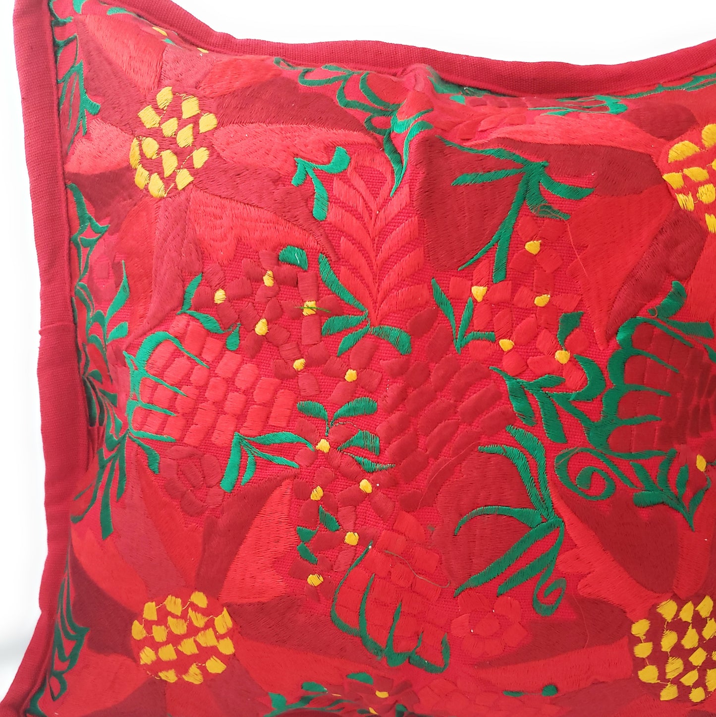 Christmas Pillow Cover Oaxaca Handmade Embroidered Poinsettia Noche Buena
