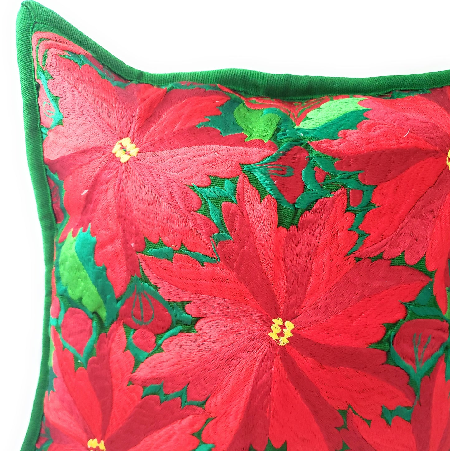 Christmas Pillow Cover Oaxaca Handmade Embroidered Poinsettia Noche Buena