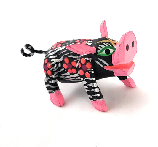 Oaxacan Mini Pig Alebrije  Wood Carving Mexican Hand Painted