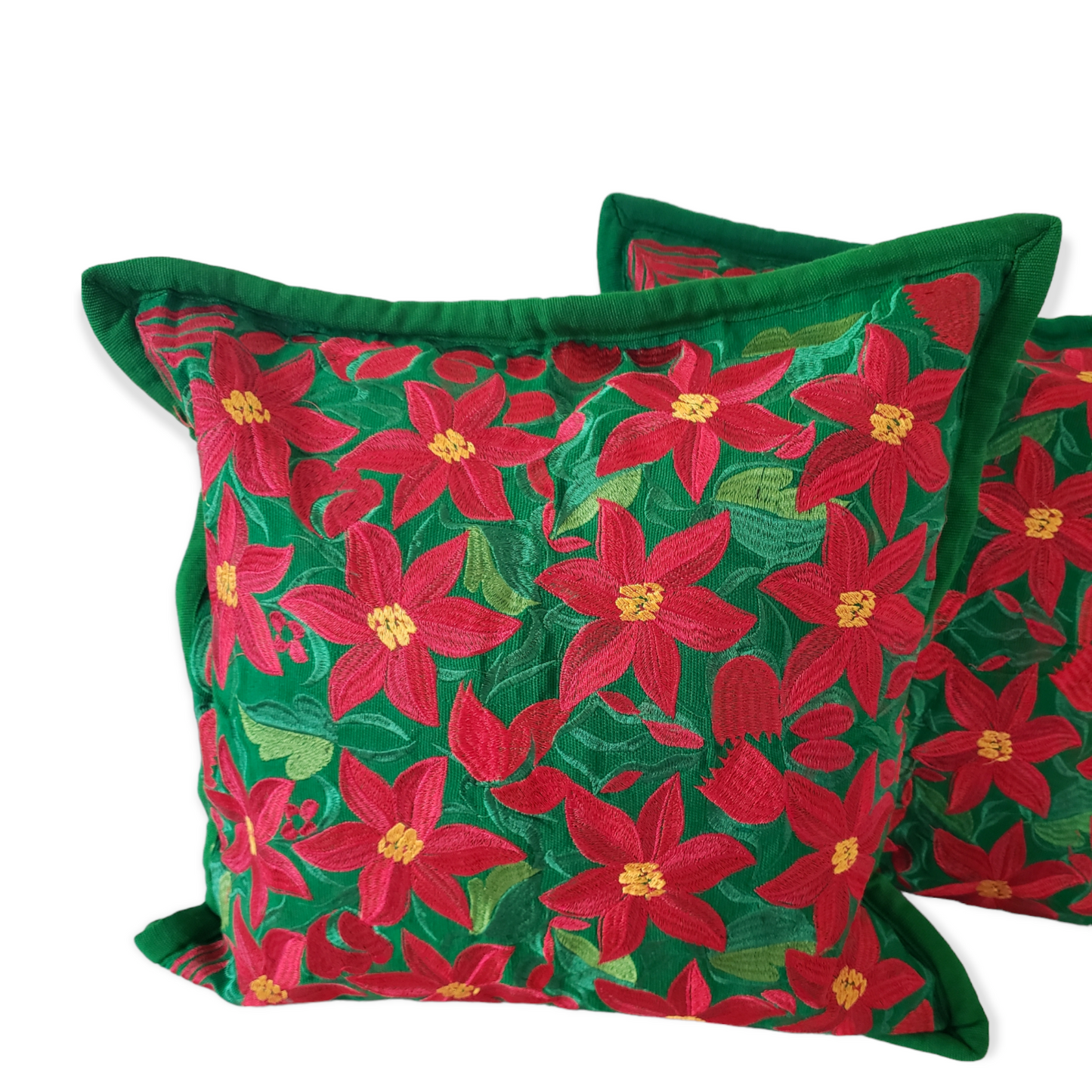 Christmas Pillow Cover Oaxaca Handmade Embroidered Poinsettia Nochebuena