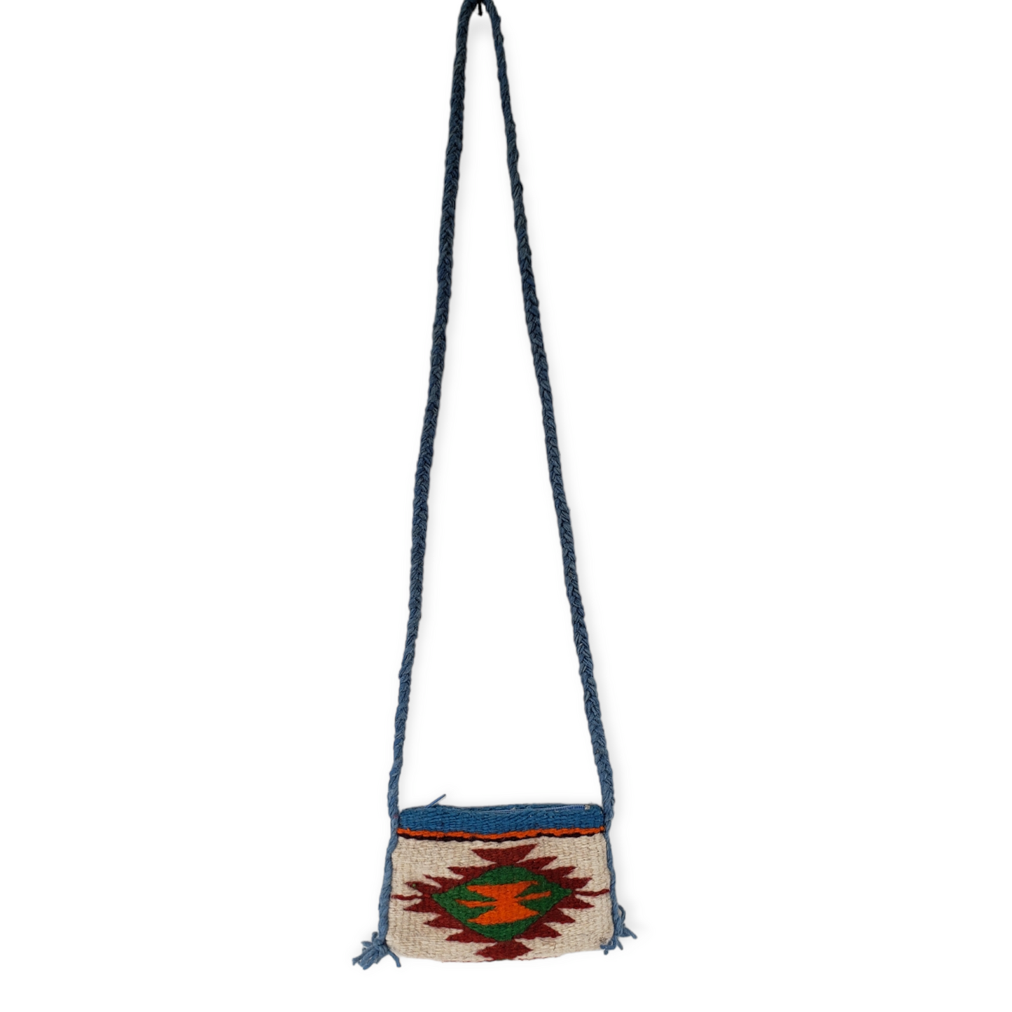 Mini Woven Bag Purse with Blue Strap