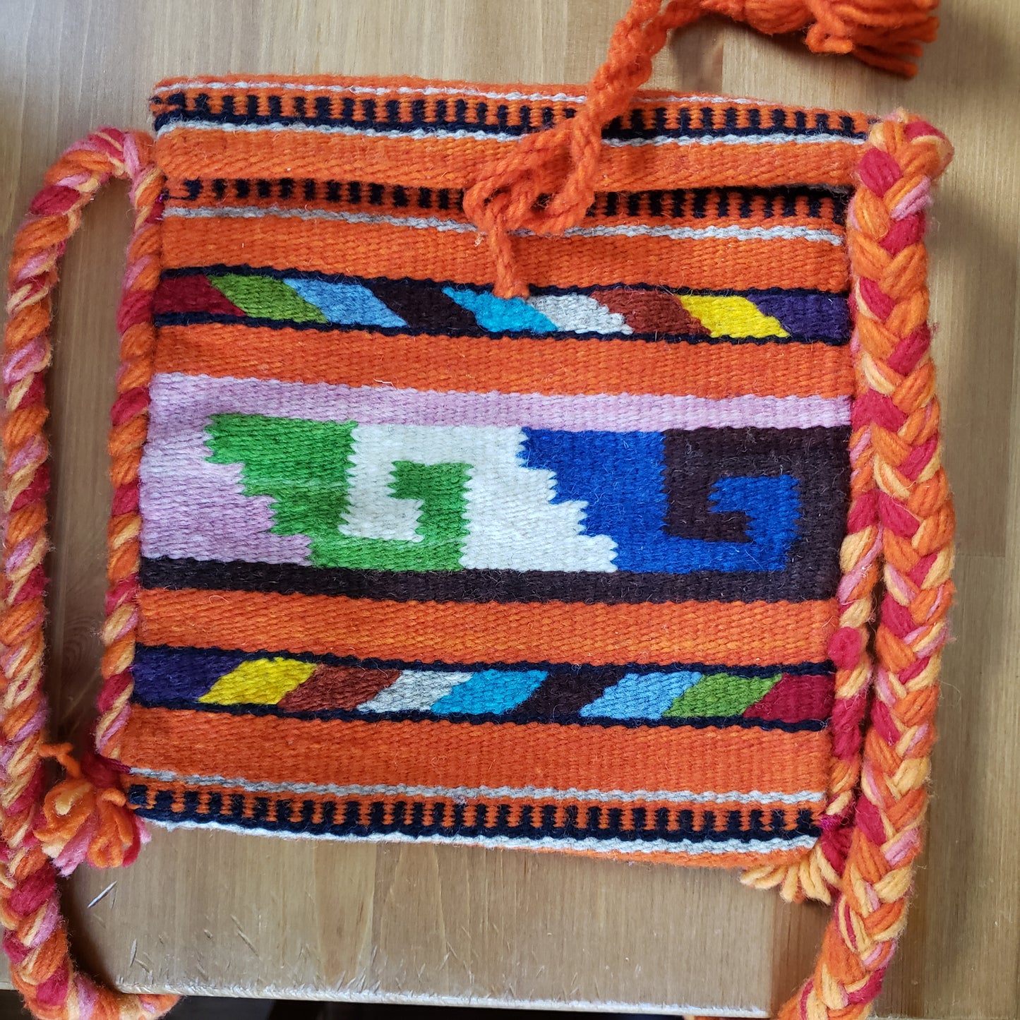 Orange Multi Color Woven Bag from Oaxaca