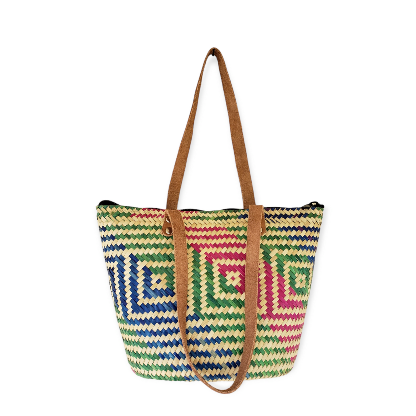 Mexican Palm Leaf Purse Bag with Leather strap