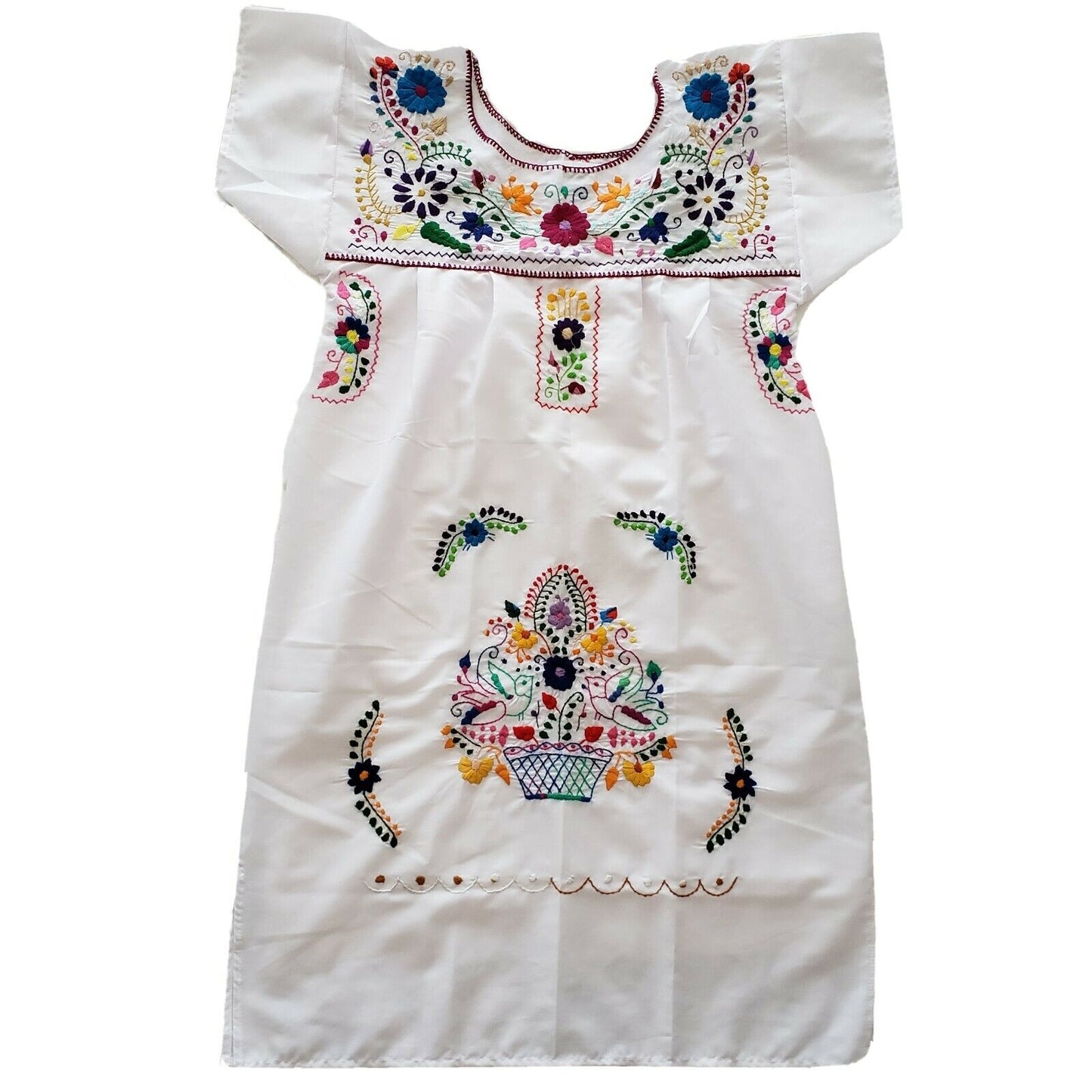 Peasant Hand Embroidered Floral Mexican Dress - The Little Pueblo