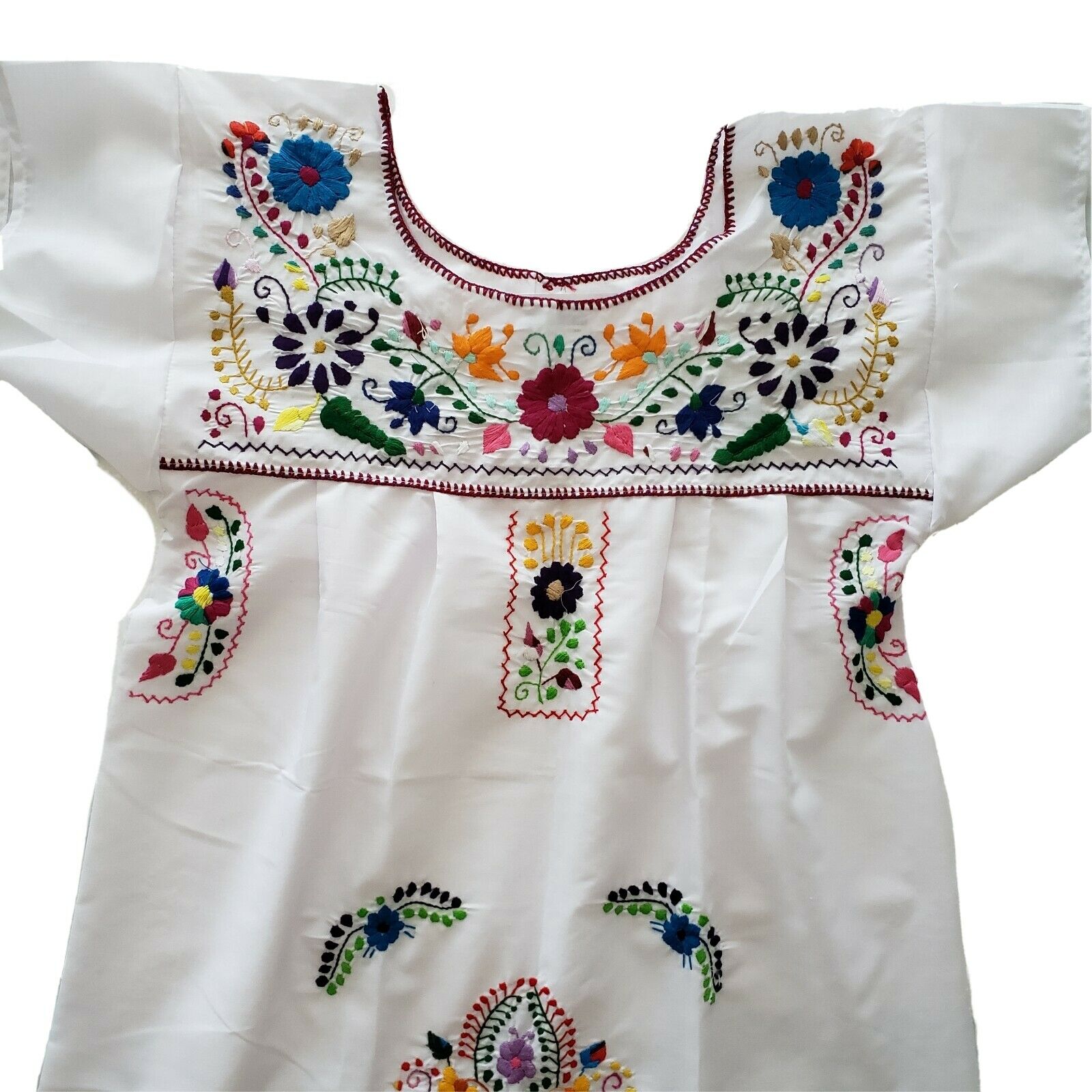 Peasant Hand Embroidered Floral Mexican Dress - The Little Pueblo