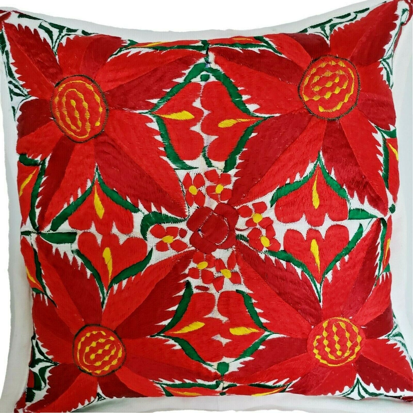 Christmas Pillow Cover Oaxaca Handmade Embroidered Poinsettia Nochebuena