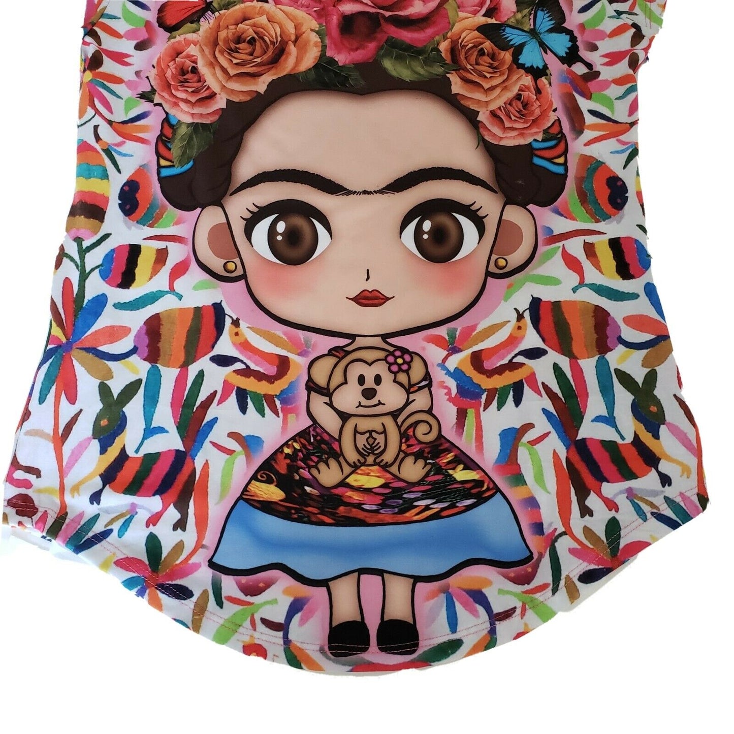Frida Kahlo Cartoon Full Print Graphic Tee Otomi Mexican T-Shirt - The Little Pueblo