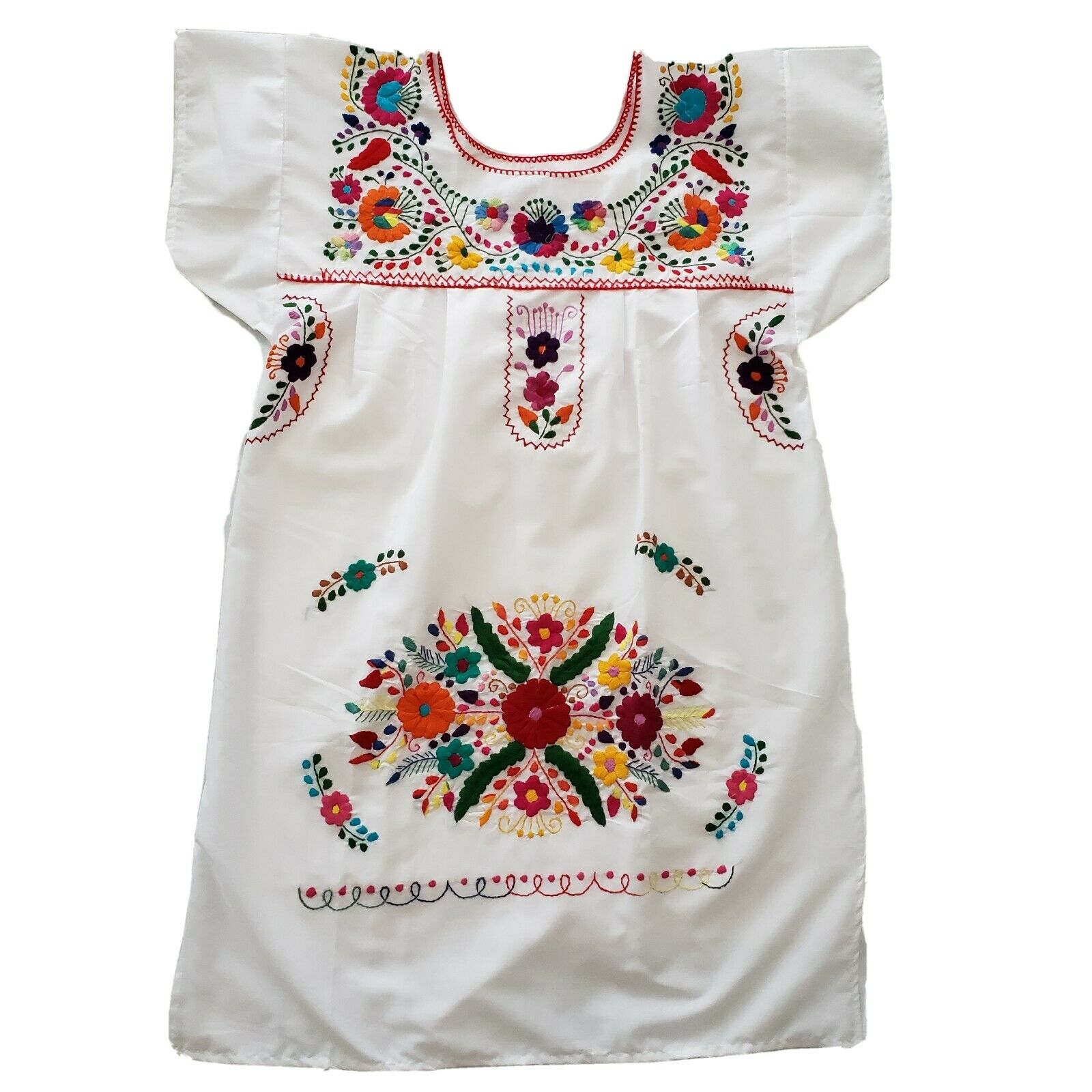Peasant Hand Embroidered Floral Mexican Dress - The Little Pueblo