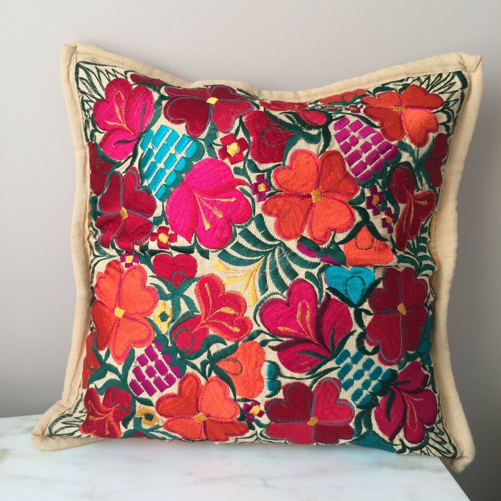 Mexican Pillow Cover Oaxaca Handmade Embroidered Decorative Pillow Case - The Little Pueblo