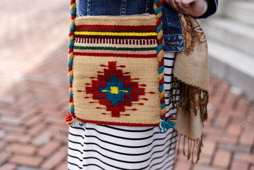 Mexican Shoulder Bag Zapotec Woven Wool  Purse Oaxaca Handmade - The Little Pueblo
