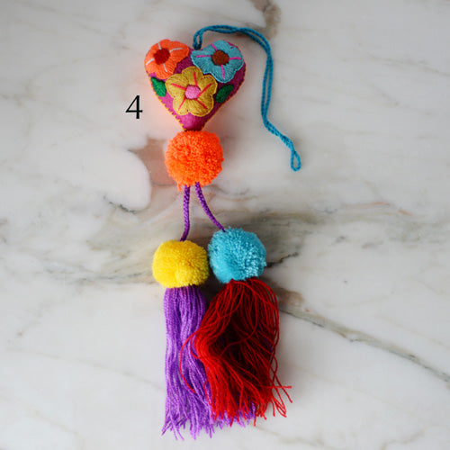 Heart - Small - Mexican Heart Embroidered Felt Ornament Decoration with Tassels - The Little Pueblo