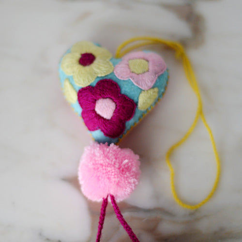 Heart - Small - Mexican Heart Embroidered Felt Ornament Decoration with Tassels - The Little Pueblo