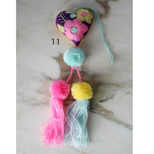 Heart - Small - Mexican Heart Embroidered Felt Ornament Decoration with Tassels - The Little Pueblo