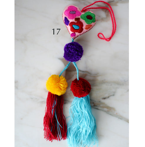 Heart - Small - Mexican Heart Embroidered Felt Ornament Decoration with Tassels - The Little Pueblo