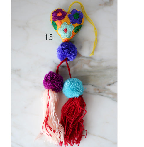 Heart - Small - Mexican Heart Embroidered Felt Ornament Decoration with Tassels - The Little Pueblo