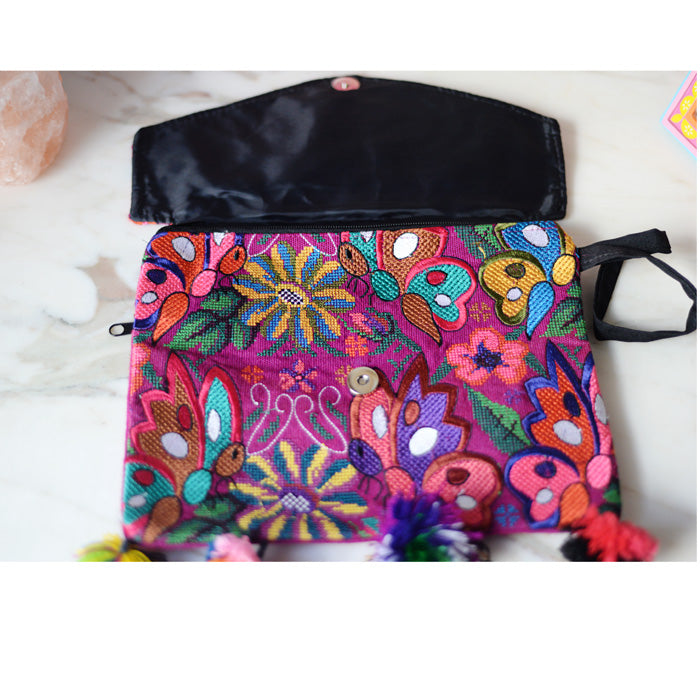 Mexican Embroidered Clutch Bag With Tassels Handmade Colorful - The Little Pueblo