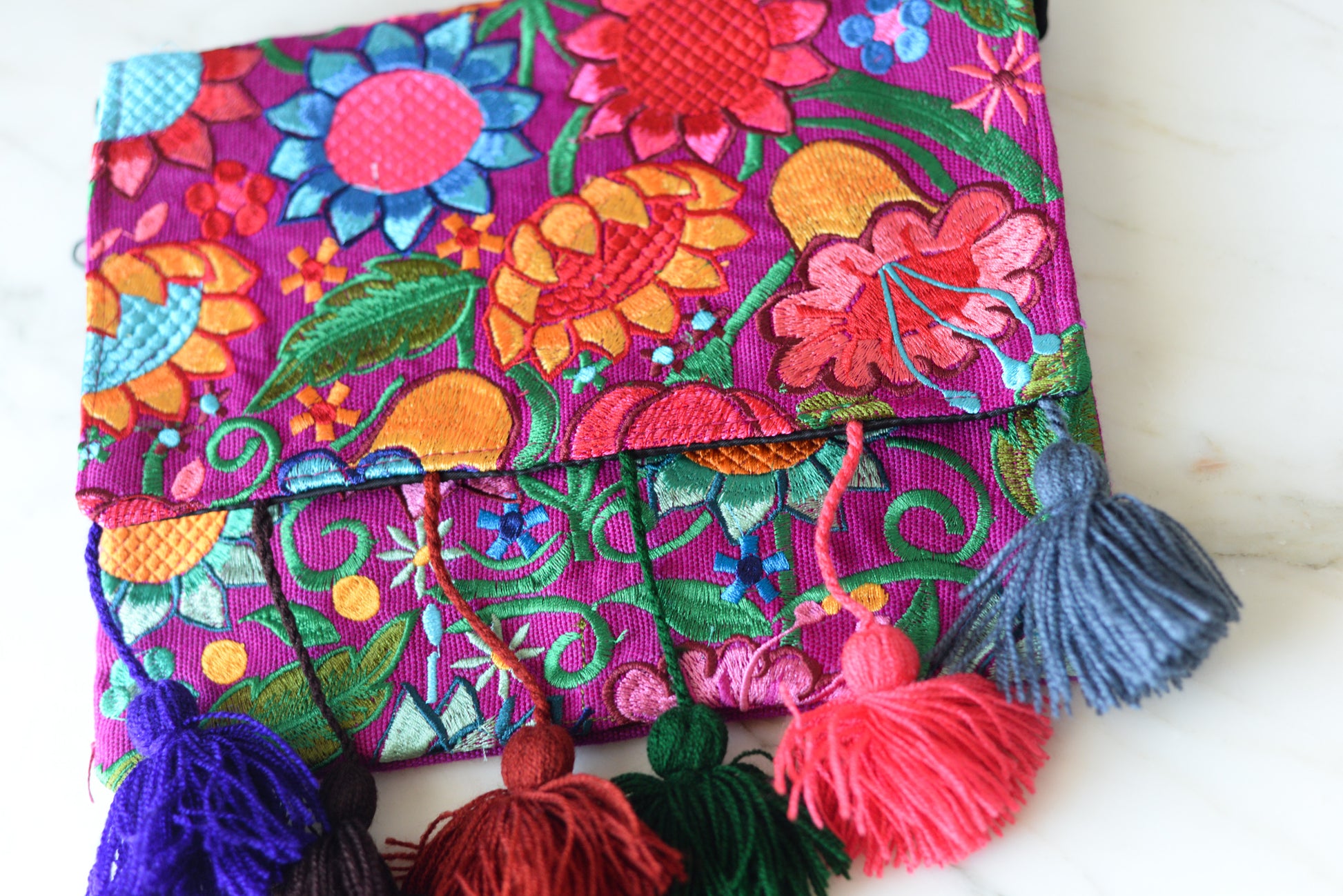 Mexican Embroidered Clutch Bag With Tassels Handmade Colorful - The Little Pueblo