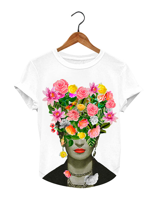 Frida Kahlo With Flowers Women's Graphic Tee T-Shirt