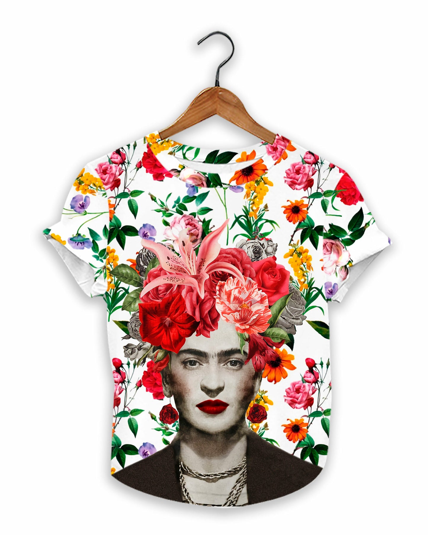 Frida Kahlo Floral Full Print Flower Crown T-Shirt