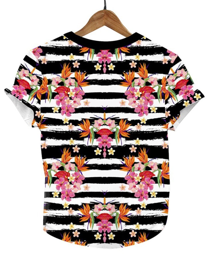 Frida Kahlo Full Print Graphic Tee Mexican T-Shirt Black Striped - The Little Pueblo