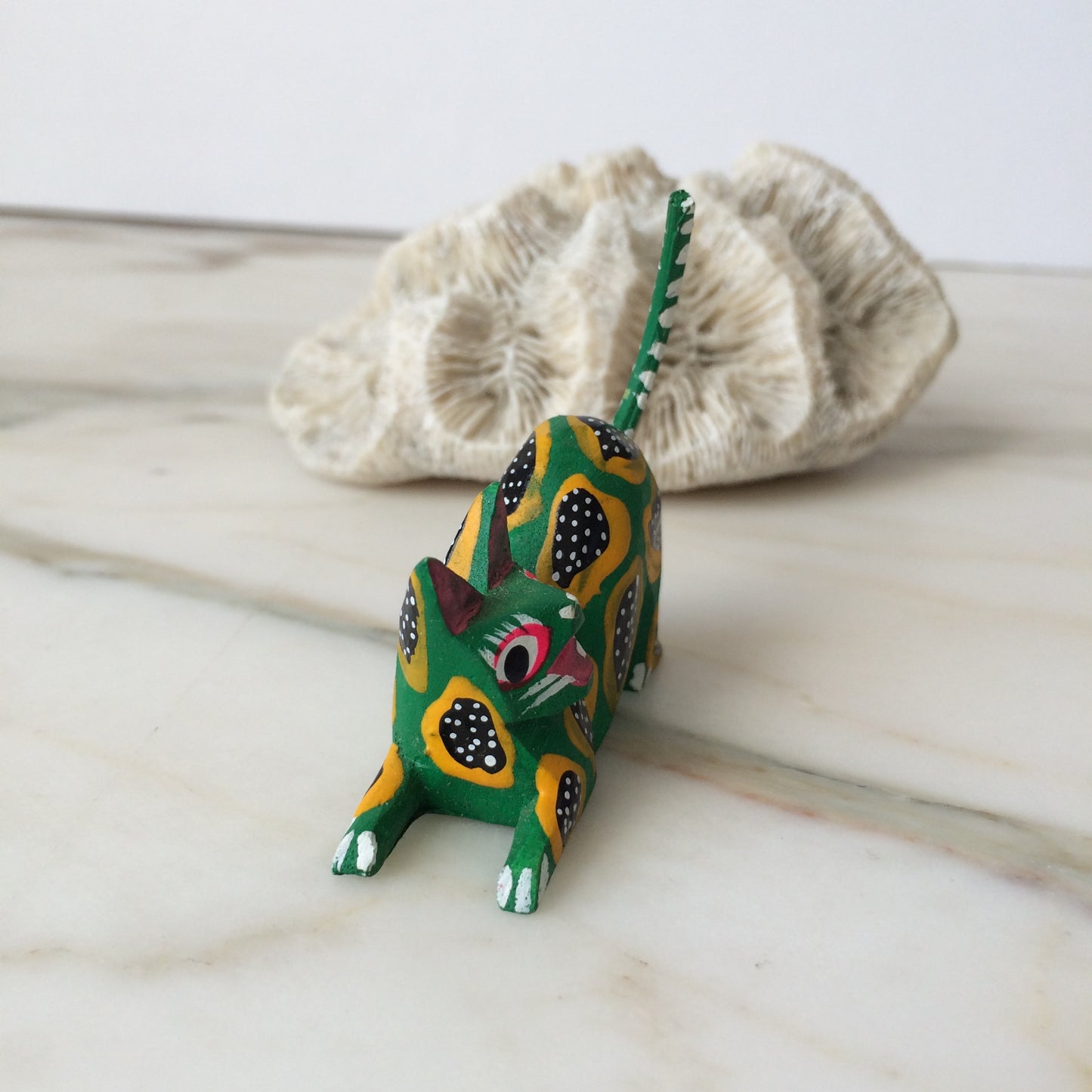 Oaxacan Alebrije Cat Mini Wood Carving Mexican Hand Painted - The Little Pueblo