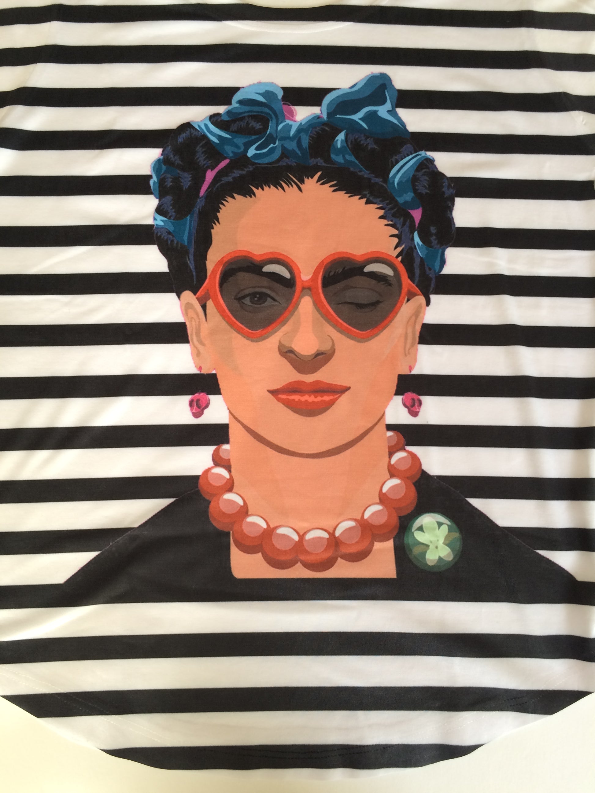 Frida Kahlo Graphic Tee Mexican T-Shirt Black Striped - The Little Pueblo