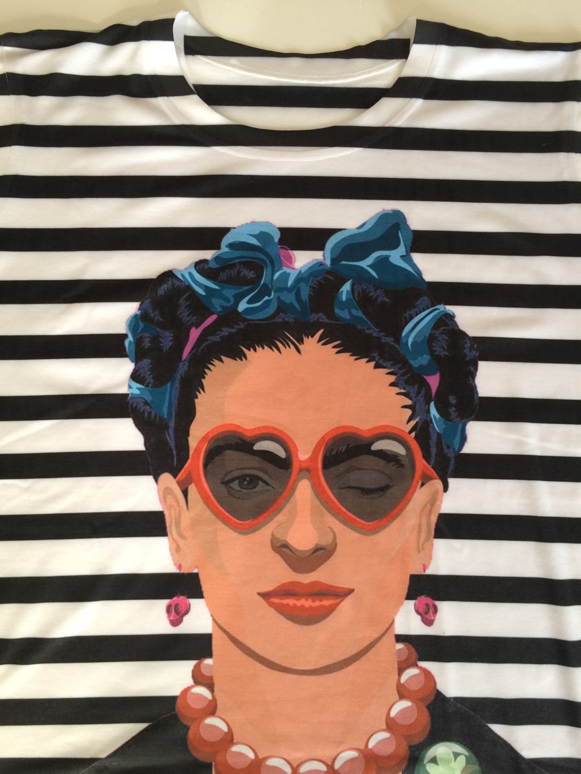 Frida Kahlo Graphic Tee Mexican T-Shirt Black Striped - The Little Pueblo