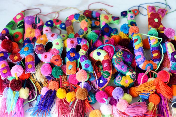 Letters - Mexican Letter Embroidered Ornaments handmade in Chiapas Mexico - The Little Pueblo