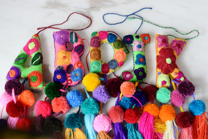 Letters - Mexican Letter Embroidered Ornaments handmade in Chiapas Mexico - The Little Pueblo
