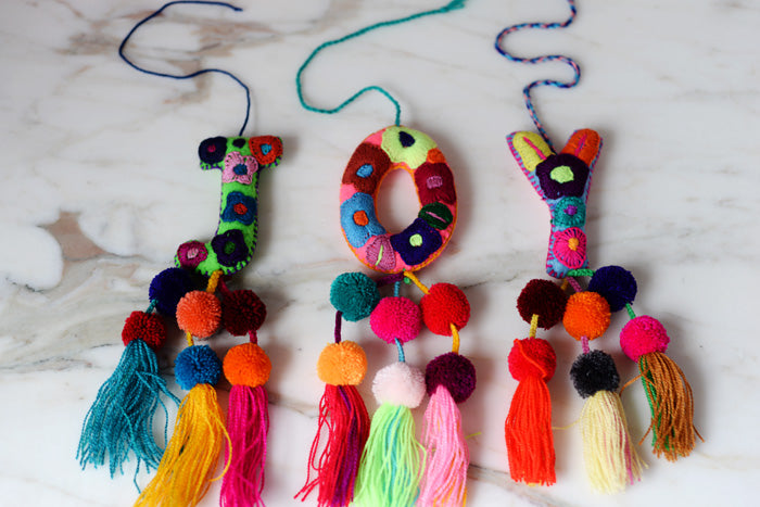 Letters - Mexican Letter Embroidered Ornaments handmade in Chiapas Mexico - The Little Pueblo