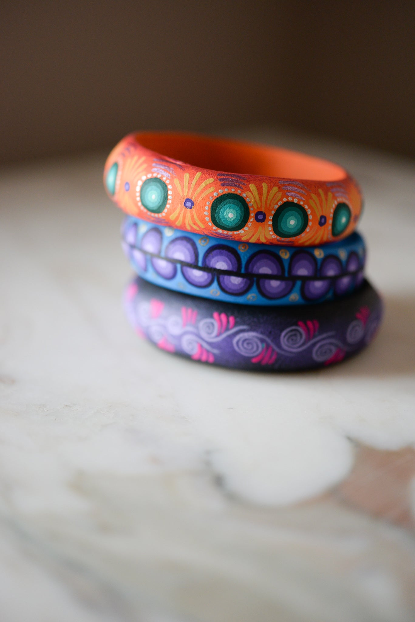 Handmade Painted Bangle Bracelet - Mexican Folk Art - The Little Pueblo