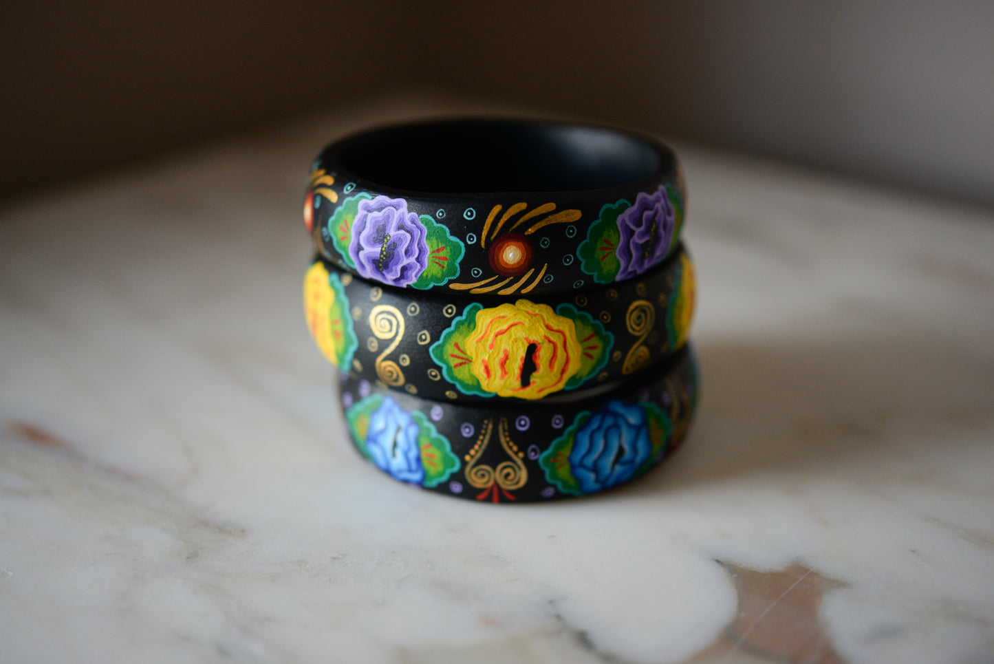 Handmade Painted Bangle Bracelet - Mexican Folk Art - The Little Pueblo